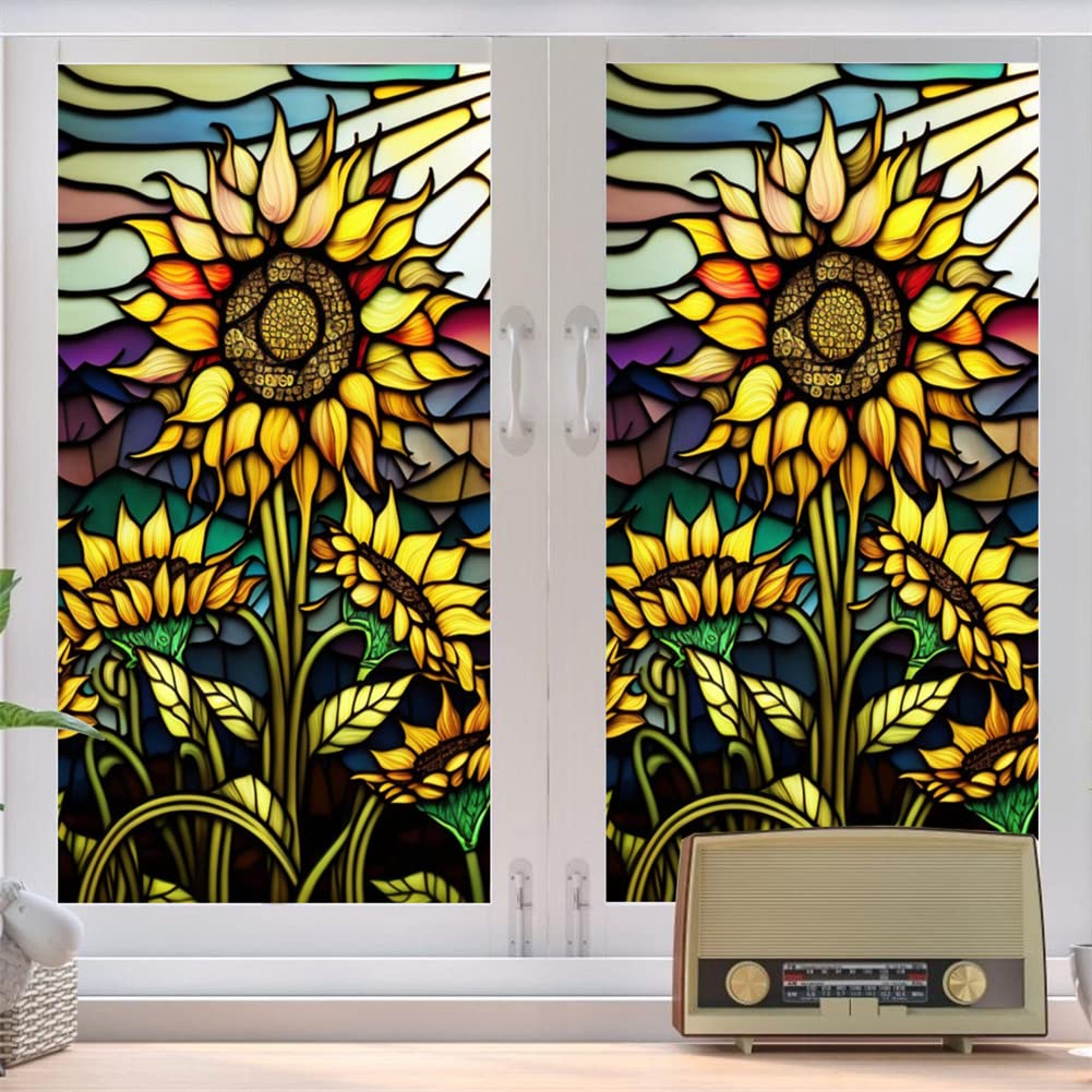 Pellicola per finestre Garvee con motivo a girasole, statica, protezione UV, 60x100 cm, autoadesiva, per casa e ufficio
