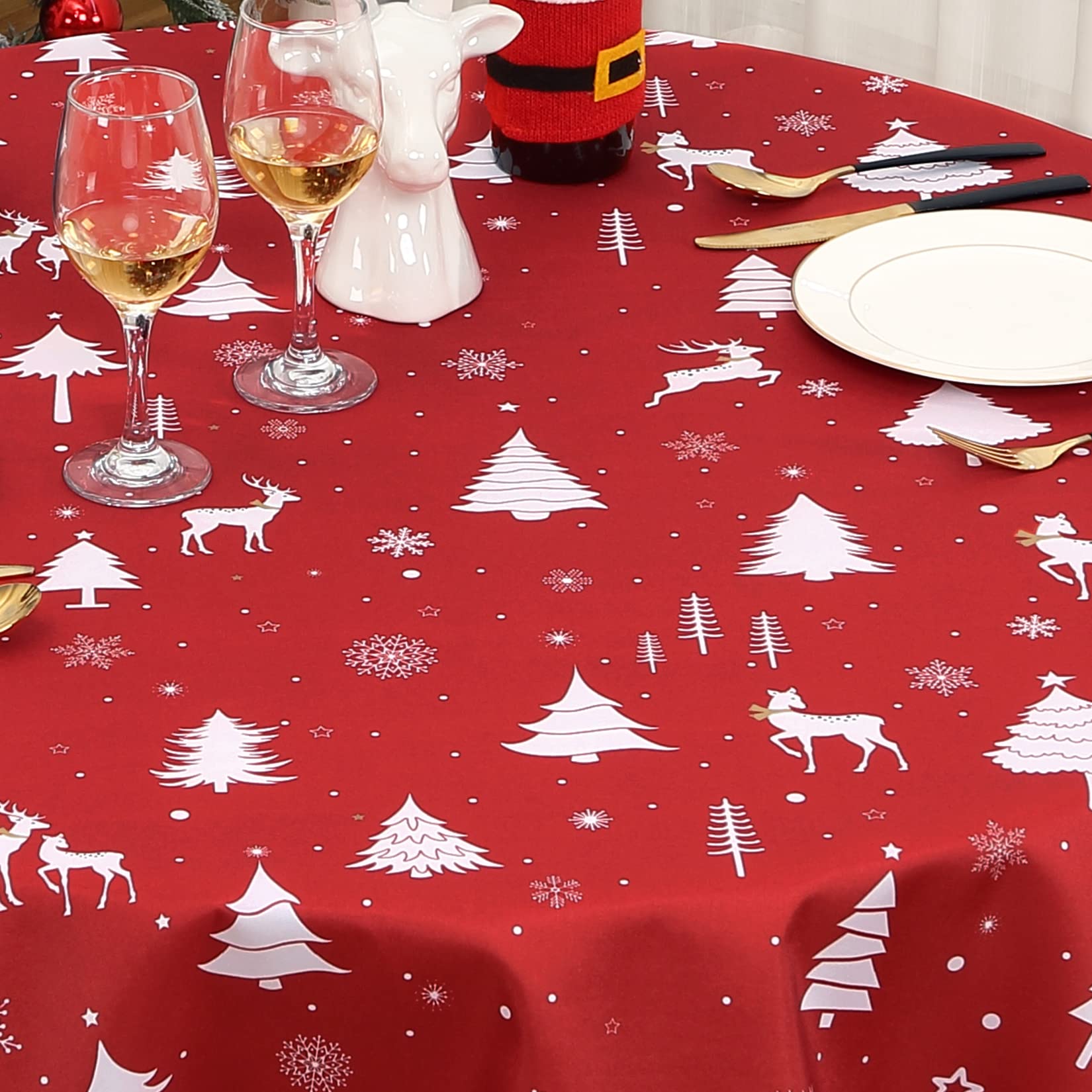 Tovaglia natalizia rotonda Garvee impermeabile lavabile decorativa 152 cm bianca per cucina e feste