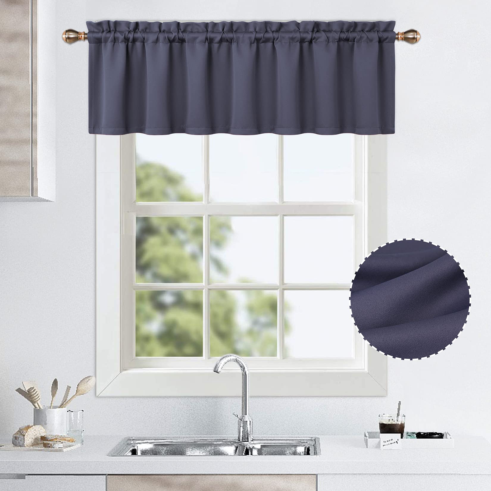 Tende oscuranti termiche da cucina Garvee Valance, grigio scuro, per piccole finestre, cucina, camera da letto, 52x15 cm