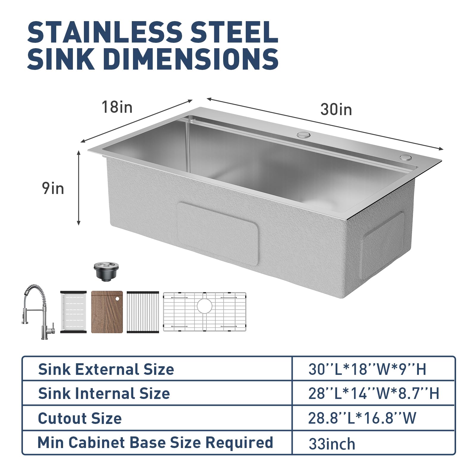 Lavello da incasso Garvee in acciaio inox con 1 vasca (75 x 46 x 23 cm) e accessori: lavello in acciaio inox robusto e facile da pulire per la tua cucina