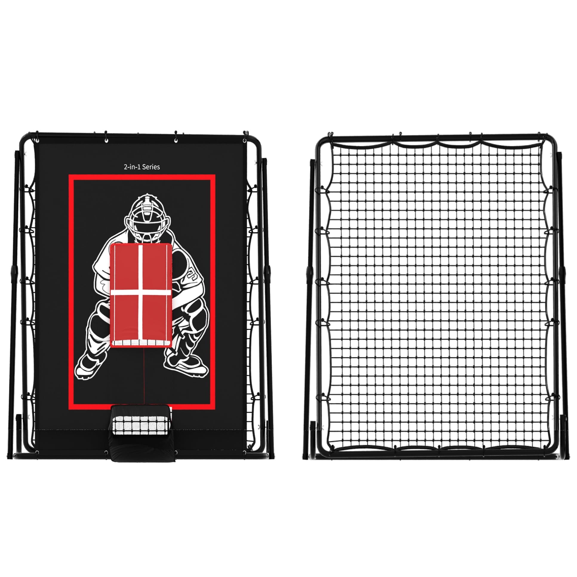 Garvee Bersaglio da lancio e rete di rimbalzo per baseball 2 in 1 - Nylon e polietilene - Allenamento per ragazzi - Regolabile - Nero