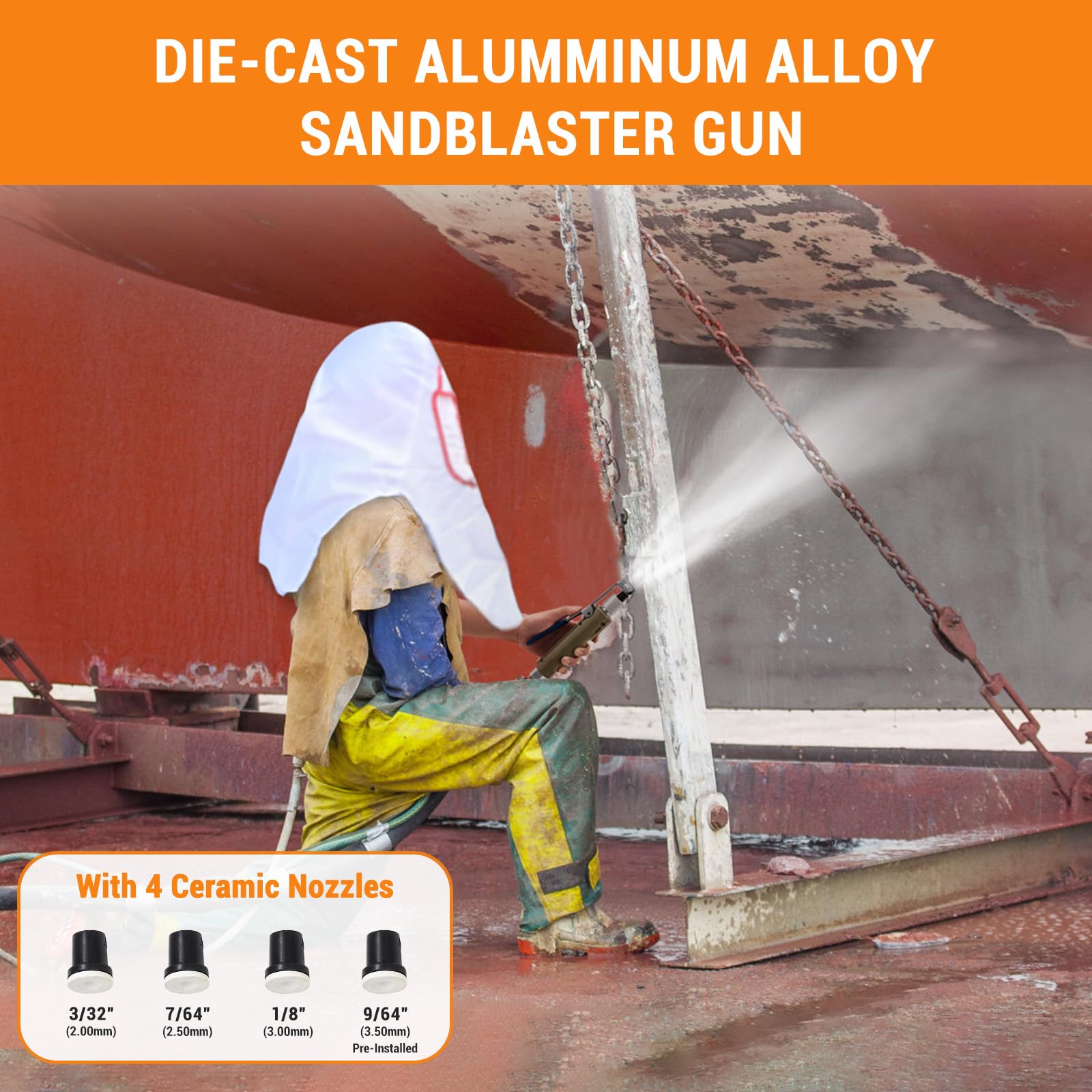 Sabbiatrice Garvee 20 Galloni per Festa del Papà: 4 Ugelli Ceramica, Separatore Olio-Acqua, Mobile con Ruote 6", Tubo 8 Piedi, Acciaio, Rimozione Ruggine 60-110 PSI