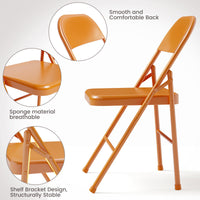 Set di 4 sedie pieghevoli Garvee con comode sedute, struttura in acciaio, impilabili, capacità di carico di 350 kg, arancione, per uso interno ed esterno