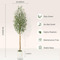 Albero di ulivo artificiale Garvee da 2,1 m con 2 tronchi di legno, 1152 foglie di seta, vaso in cemento bianco, decorazione per soggiorno, rami regolabili, verde realistico