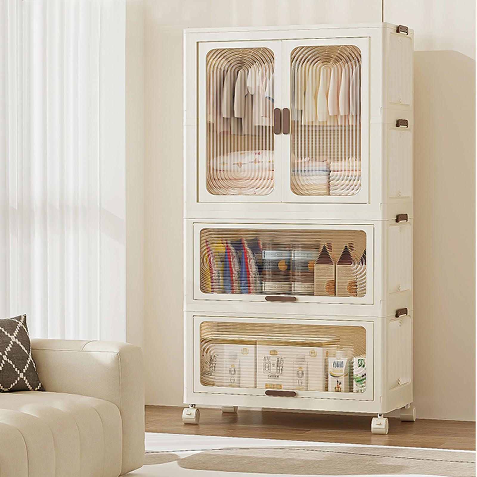 Armadio pieghevole Garvee, in plastica, grande capacità, ruote a 360°, impilabile, impermeabile, per camera da letto e soggiorno, 70x41,5x154,4 cm