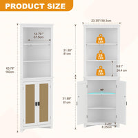 Mobiletto angolare Garvee Farmhouse da 64" di altezza con 6 ripiani e 2 ante a battente, ripiano regolabile, bianco, per soggiorno e bagno, legno, resistente all'umidità, antiribaltamento