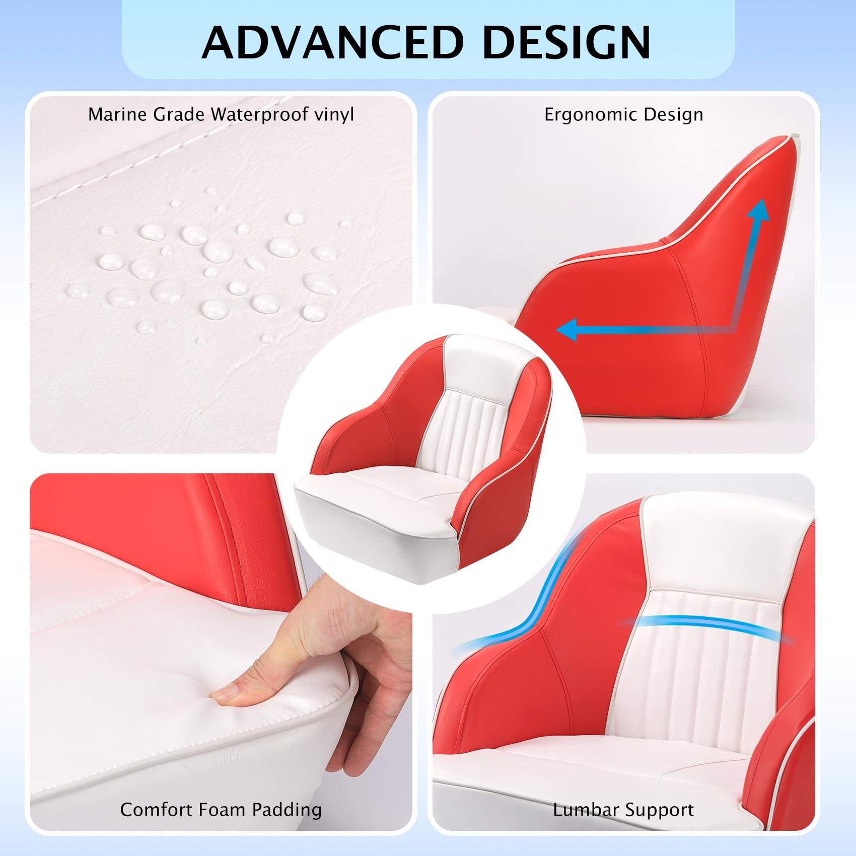 Garvee Pontoon Boat Seat Captain Bucket con spessa imbottitura per la pesca e motoscafi 19.5"H x 22"W x 21.5"D Vinile marino Comodo e robusto