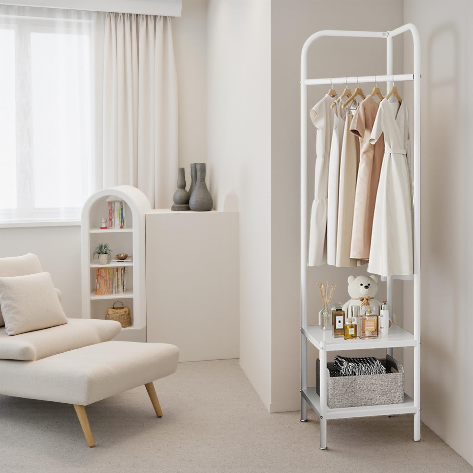 Appendiabiti angolare Garvee, in metallo, salvaspazio, antiruggine, con ripiani per corridoio e camera da letto, moderno, nero