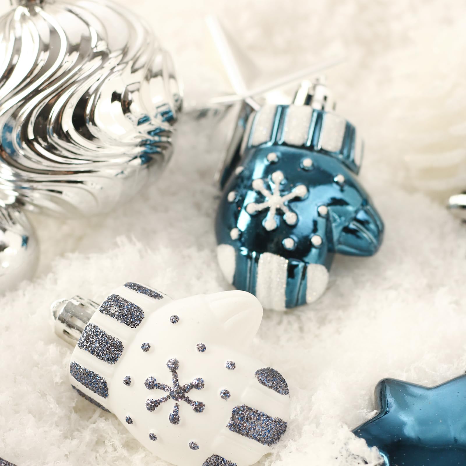 Set di palline di Natale Garvee da 70 pezzi, blu e argento, plastica infrangibile, decorazione per interni ed esterni, stella e Buon Natale, versatile
