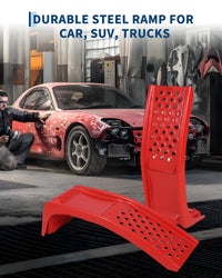 Set rampe per auto Garvee da 8000 libbre, 2 rampe in acciaio, altezza di sollevamento di 8 pollici, antiscivolo, robuste, rosse, 36"x13"x9", per officina e garage