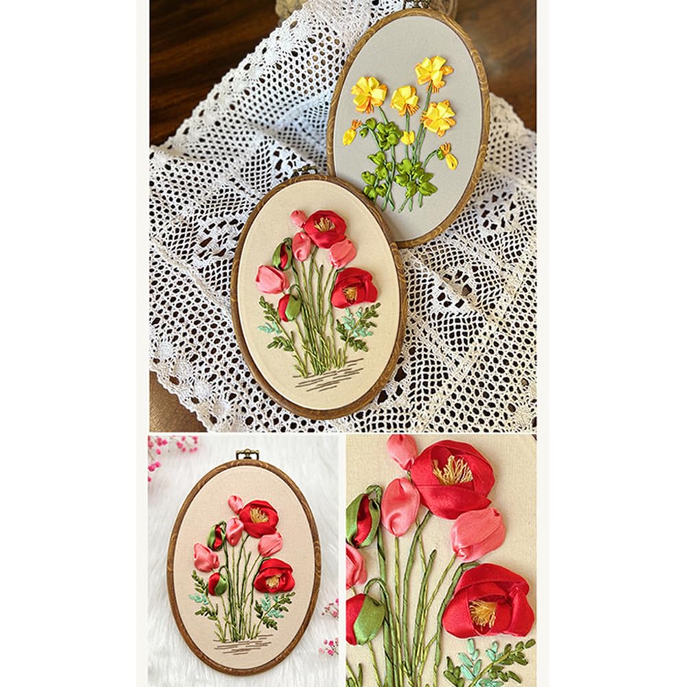 Kit per ricamo per principianti Garvee con nastro 3D, telaio da ricamo, ago per lavori fai da te, regalo per hobby, cotone, spagnolo, set creativo