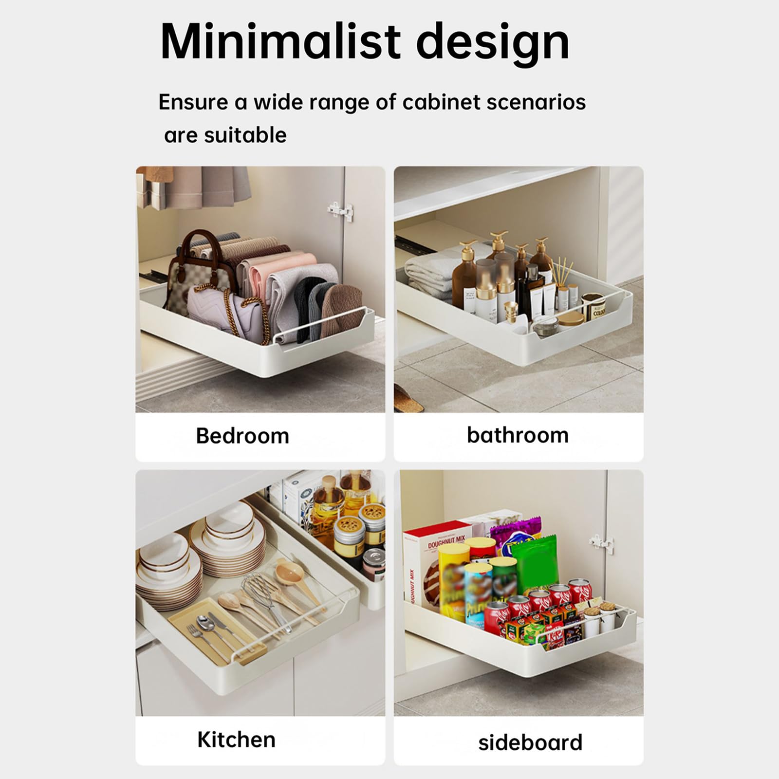 Organizzatore estensibile per mobili da cucina Garvee, acciaio al carbonio, autoadesivo, nero, 25x43x7 cm, per cucina e bagno