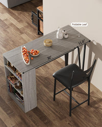 Tavolo da bar estensibile Garvee per 2-4 persone con cuscini larghi 16 pollici, MDF robusto, spazio di archiviazione, grigio, ideale per piccoli appartamenti