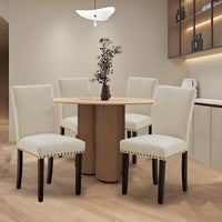 Set di 2 sedie da pranzo imbottite Garvee, moderne, con borchie, in tessuto, ergonomiche, gambe in legno, beige, per cucina e sala da pranzo