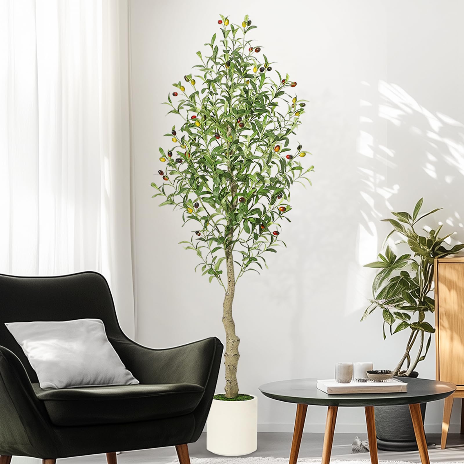 Albero di ulivo artificiale Garvee alto 5 piedi con tronco realistico e frutti per la decorazione di casa e ufficio, vaso bianco in PP ignifugo
