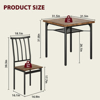 Set da pranzo Garvee per 2 persone con portabottiglie, tavolo in MDF robusto, piedini regolabili, struttura in metallo, compatto, marrone rustico