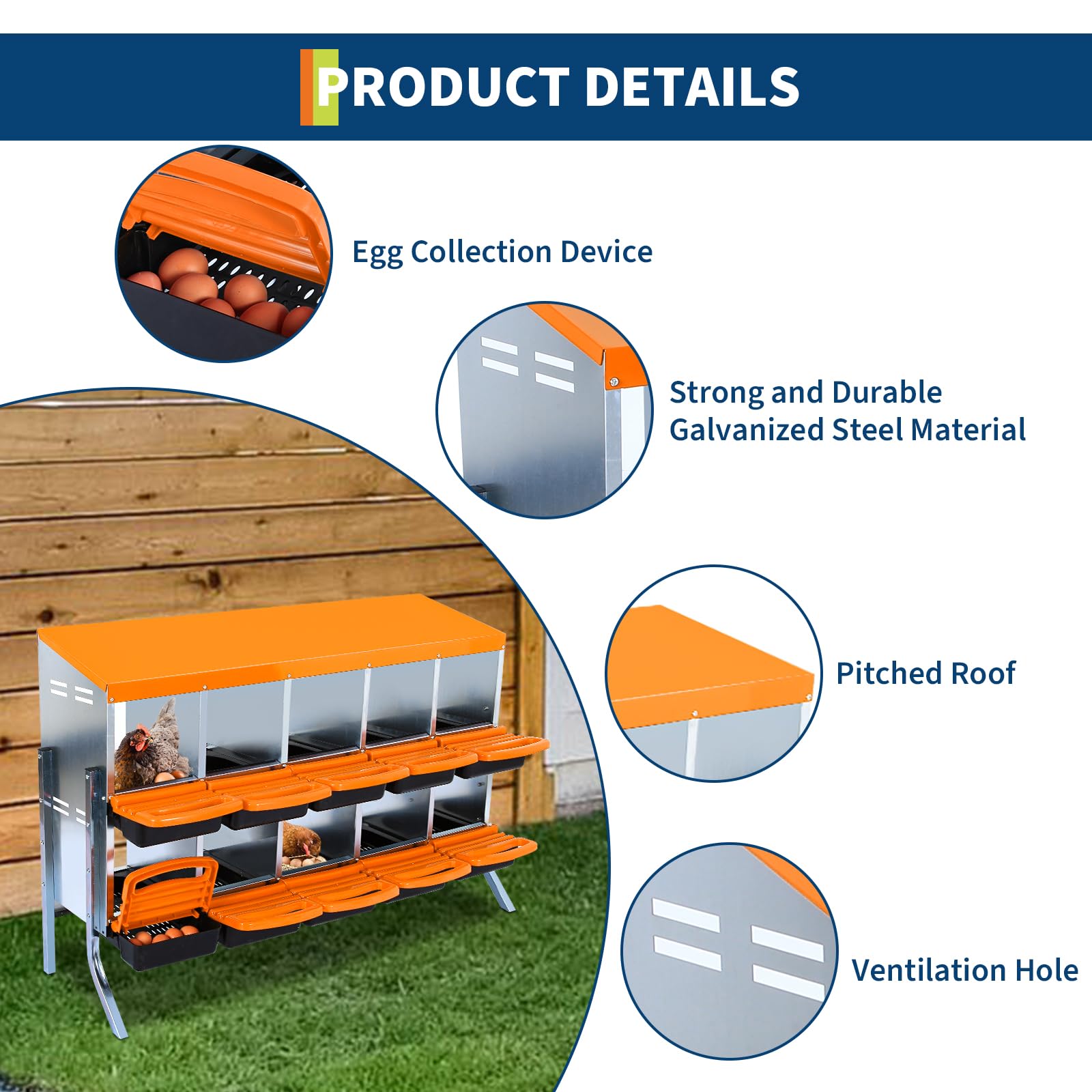 Nido per polli Garvee a 2 livelli in metallo con 10 scomparti, tetto impermeabile, base antiscivolo per pollaio, arrotolabile, resistente