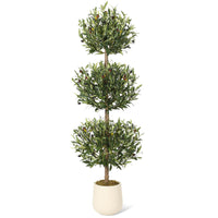 Garvee 5FT Albero di ulivo artificiale a tripla sfera Topiary resistente ai raggi UV Muschio e vaso per uso interno ed esterno Verde