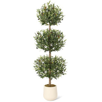 Garvee 5FT Albero di ulivo artificiale a tripla sfera Topiary resistente ai raggi UV Muschio e vaso per uso interno ed esterno Verde