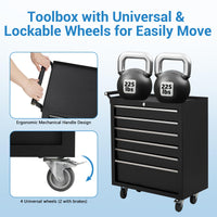 Carrello portautensili Garvee con 6 cassetti, ruote, serratura, acciaio per officina e garage, 24 pollici, nero