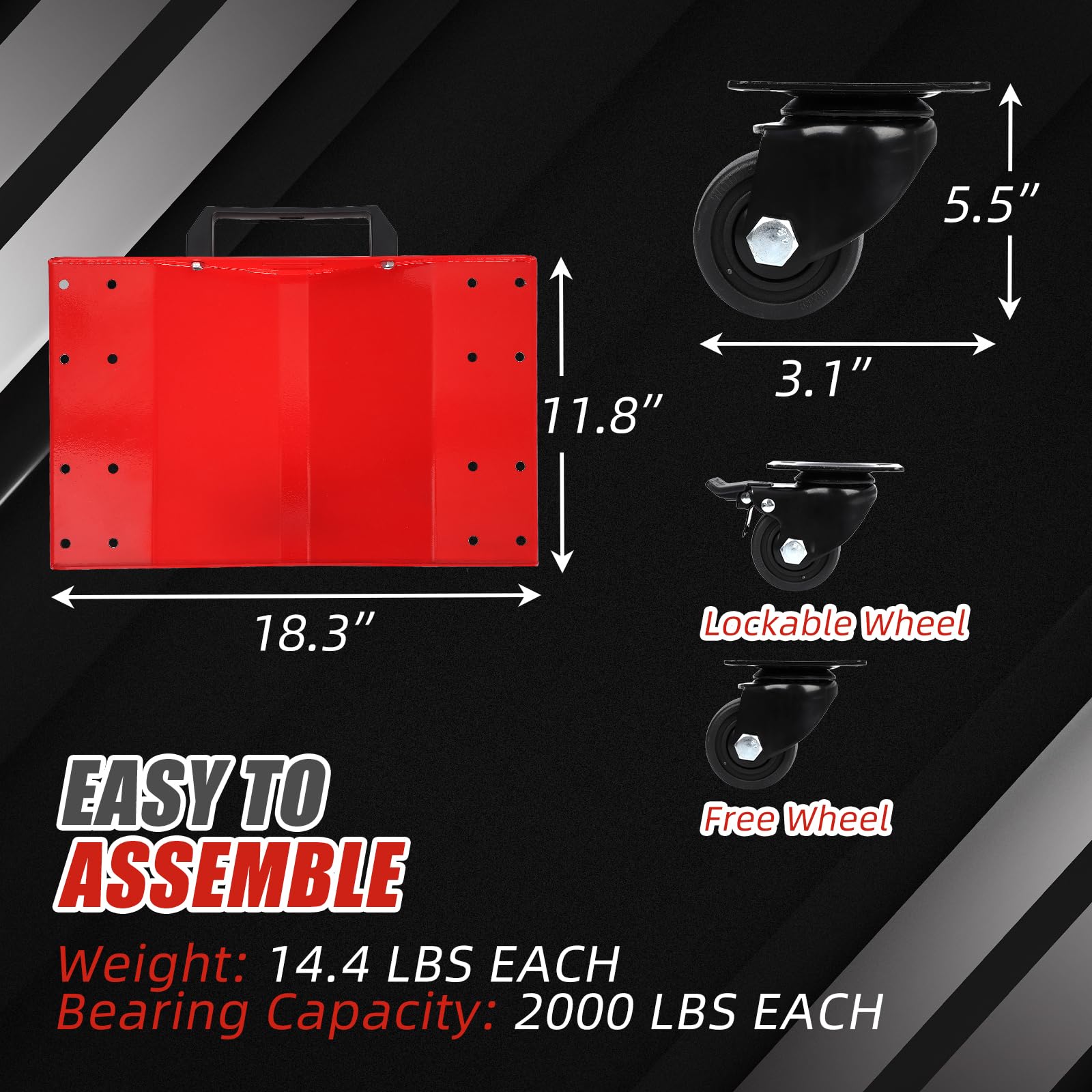 Garvee Auto Dolly Set 4 Pezzi per Festa del Papà - Capacità 8000 libbre, Ruote Girevoli 360° e Blocco Sicurezza, Acciaio Nero per Officina Garage