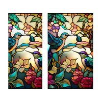 Garvee Pellicola per Finestra Retro PVC Hummingbird Flower, Privacy Non Adhesive, Stained Glass, Vinile Eco-Friendly, 45x100cm, Bagno e Decorazioni