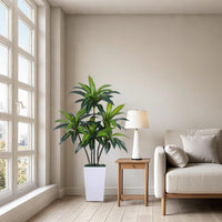 Pianta artificiale di Dracena Garvee da 5 piedi con vaso conico bianco per decorazione d'interni, facile da curare, design flessibile