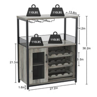 Mobile bar per vino Garvee a 3 ripiani con portabottiglie rimovibile, portabicchieri, ventilato per cucina e bar, 27,2"L x 13,8"P x 36,2"A, grigio