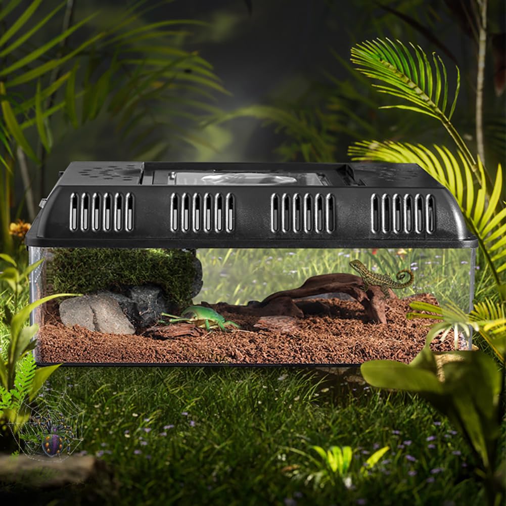 GARVEE Rettile Tank Rettile Feeding Box con funzione di ingrandimento luminosa per habitat Recinto ventilato Terrario di riproduzione per insetti Rettili Anfibi