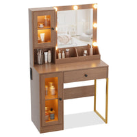 Tavolo da toeletta Garvee con specchio e illuminazione, MDF robusto, luci dimmerabili, porte USB, camera da letto, bianco