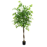 Albero artificiale da interno Garvee con foglie di gomma, tronco naturale, fioriera stabile per casa e ufficio, moderno, facile da curare - 180 centimetri