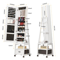 Mobiletto portagioie Garvee, specchio per il trucco con rotazione a 360°, in legno, bloccabile, con rotelle, grande capacità, bianco, soggiorno, camera da letto