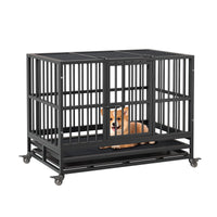 Garvee Heavy Duty Dog Crate 37 pollici con doppia porta, ruote girevoli a 360°, metallo, pieghevole, per cani di piccola e grande taglia, per interni