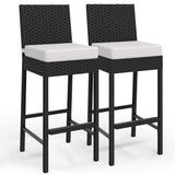 Set di 2 sgabelli da bar per esterni in vimini Garvee - Ergonomici e resistenti alle intemperie - Struttura in rattan PE e acciaio - Altezza seduta 28" - Per giardino e patio - Nero - nero