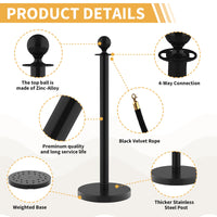 Garvee Set di 6 pali in acciaio inossidabile con corda in velluto rosso da 5 piedi per matrimoni ed eventi, base in cemento, montaggio senza attrezzi, rosso