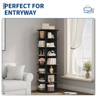 Torre portascarpe girevole Garvee a 7 ripiani in robusto MDF per corridoio e camera da letto, 23x23x64 cm, nero, salvaspazio