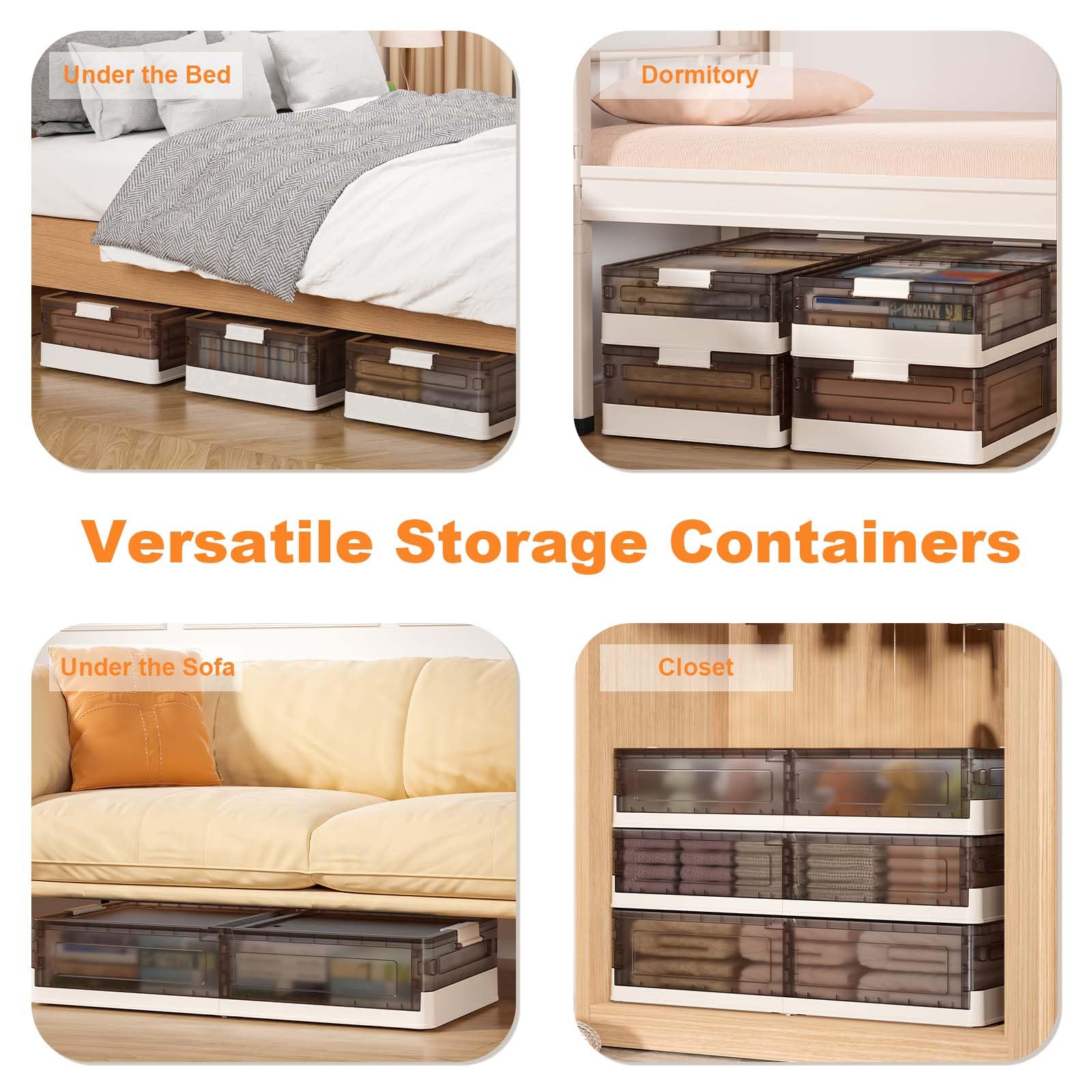 Garvee Set 2 contenitori sottoletto con coperchio, pieghevoli, impilabili, con ruote, trasparenti, per camere da letto e dormitori per studenti, 81x40.5x17.5 cm