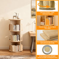 Libreria girevole a 3 ripiani Garvee in legno massello - Scaffale girevole a 360° per bambini e adulti, Ø39 cm, H98 cm, marrone