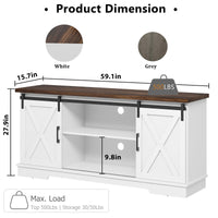 Mobile TV Garvee Farmhouse per TV da 65 pollici con ante scorrevoli e ripiano regolabile, legno, mobili multimediali moderni, bianco e marrone, soggiorno e camera da letto