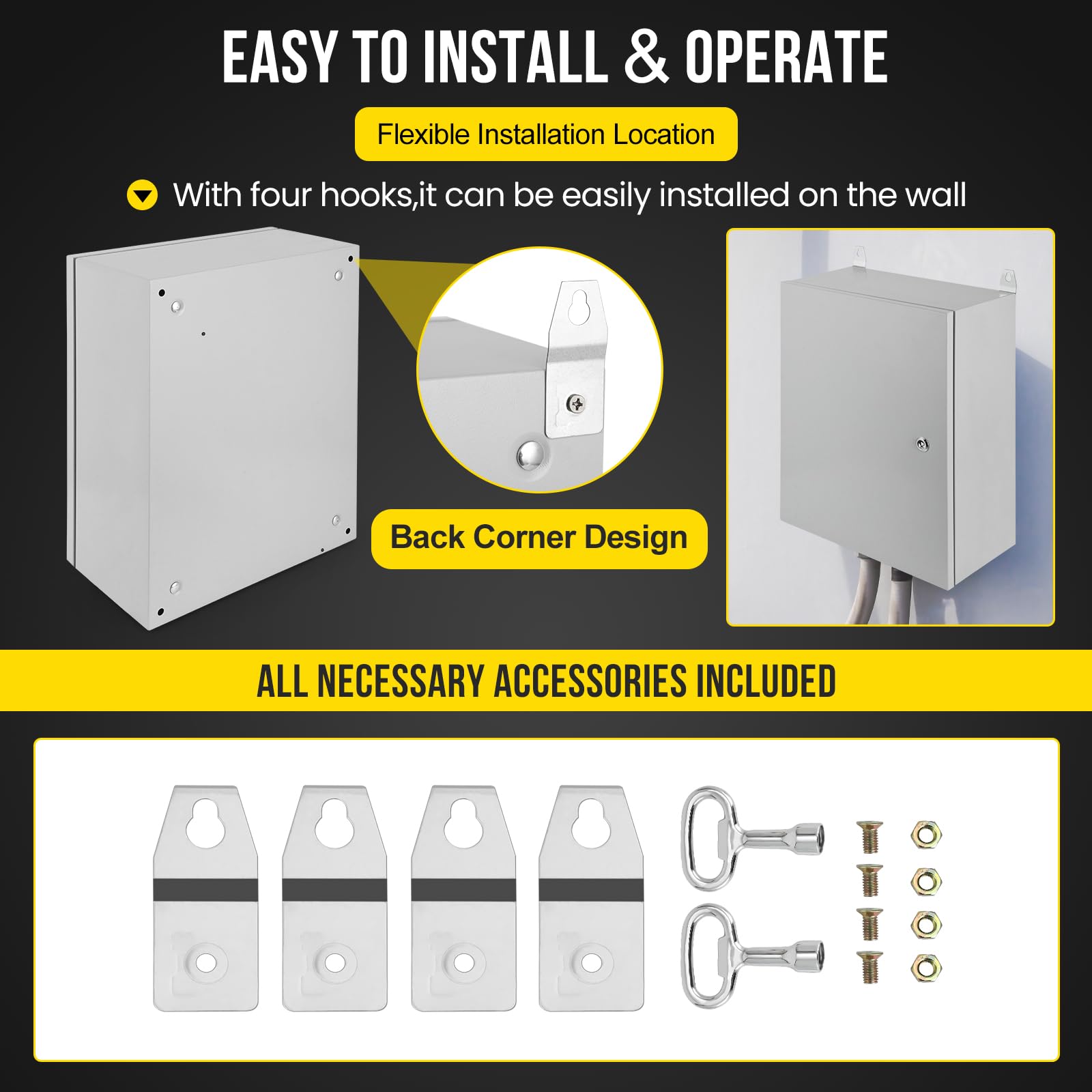 Quadro elettrico per esterni Garvee 20x16x8 in acciaio NEMA 4X IP66 con serratura impermeabile e antipolvere e piastra di montaggio per uso industriale e domestico