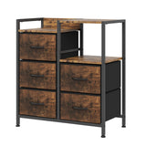 Garvee Mobile File Cabinet 5 Cassetti Tessuto Con Ripiani Legno E Telaio Metallo Per Ufficio Casa, Rotelle, Spazioso, Versatile, Elegante - Legno