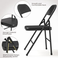 Set di 4 sedie pieghevoli Garvee con seduta comoda, struttura in acciaio, pieghevoli per uso interno ed esterno, nere, capacità di peso fino a 350 libbre