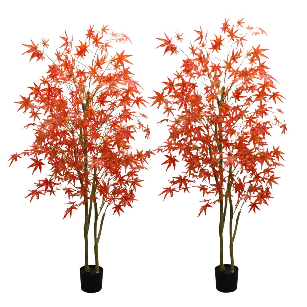 Garvee, set da 2 pezzi, acero autunnale artificiale da 6 piedi con fioriera per decorazioni autunnali e Ringraziamento, rosso, facile da pulire, ignifugo