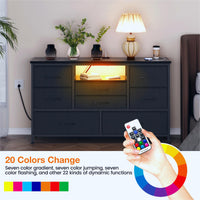 Mobile TV Garvee a 8 cassetti con illuminazione a LED e presa di corrente per soggiorno e camera da letto, in legno MDF, grande, leggero, gestione dei cavi