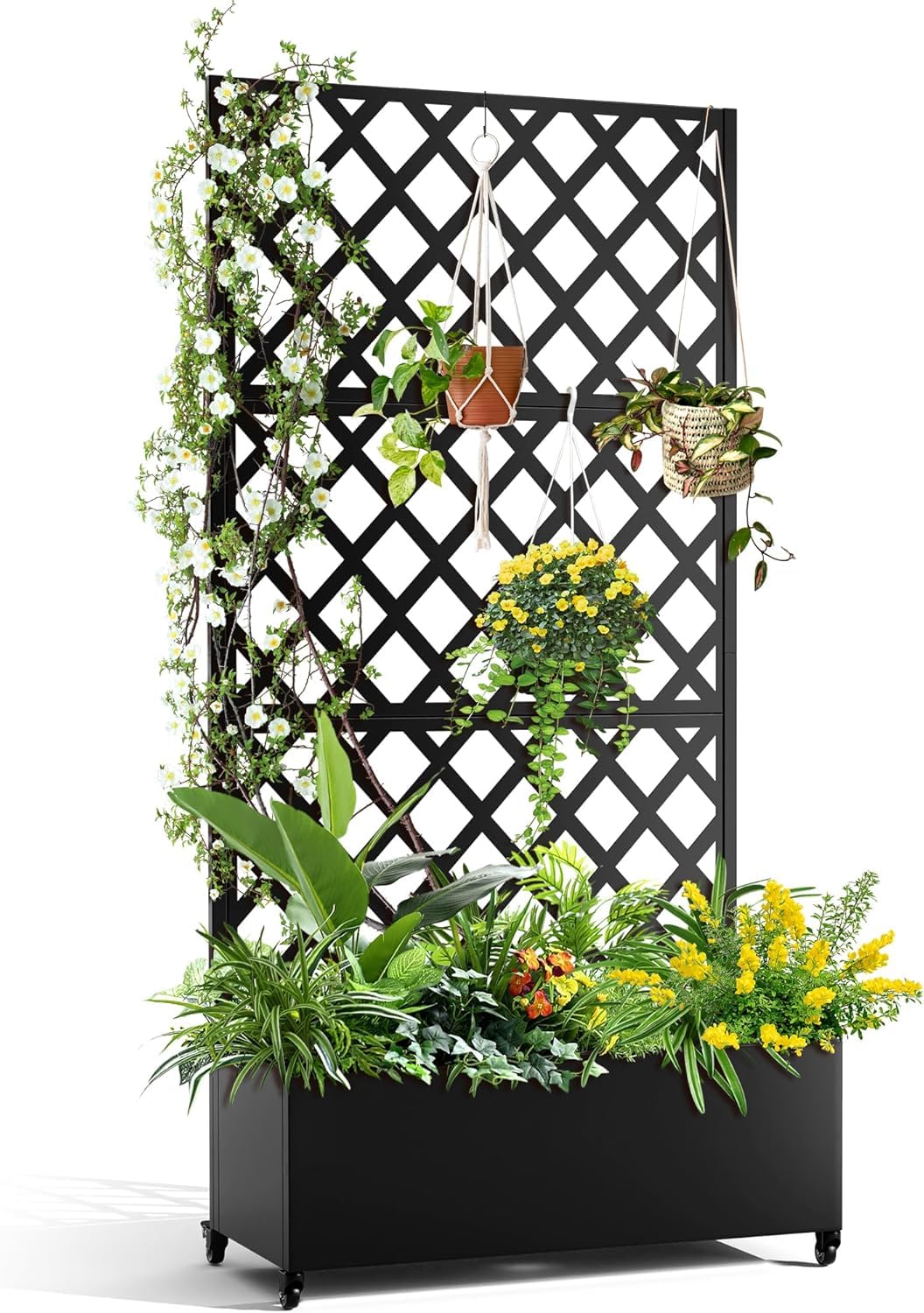 Garvee Schermo per la privacy in metallo con fioriera 72"x47" 3 pannelli con motivo a foglie, resistente alle intemperie, per giardino, terrazza, verde