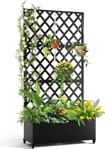 Garvee Schermo per la privacy in metallo con fioriera 72"x47" 3 pannelli con motivo a foglie, resistente alle intemperie, per giardino, terrazza, verde