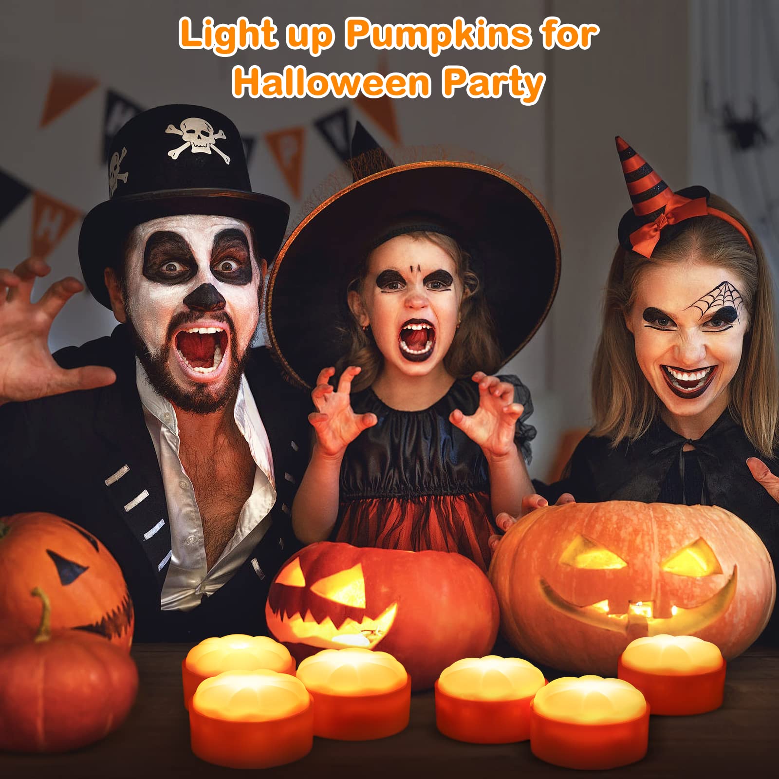 Luci di zucca di Halloween Garvee, set da 6, LED tremolanti, a batteria con telecomando, per giardino e casa, arancione