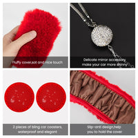 Garvee Coprivolante Soffice 6 Pezzi Accessori Auto in Peluche Rosso Invernale per Volante Freno a Mano Pomello del Cambio