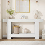 Tavolo consolle Garvee da 63" per corridoio con 2 ripiani, legno robusto, stile rustico, rettangolare, versatile per soggiorno e ingresso - Bianco antico