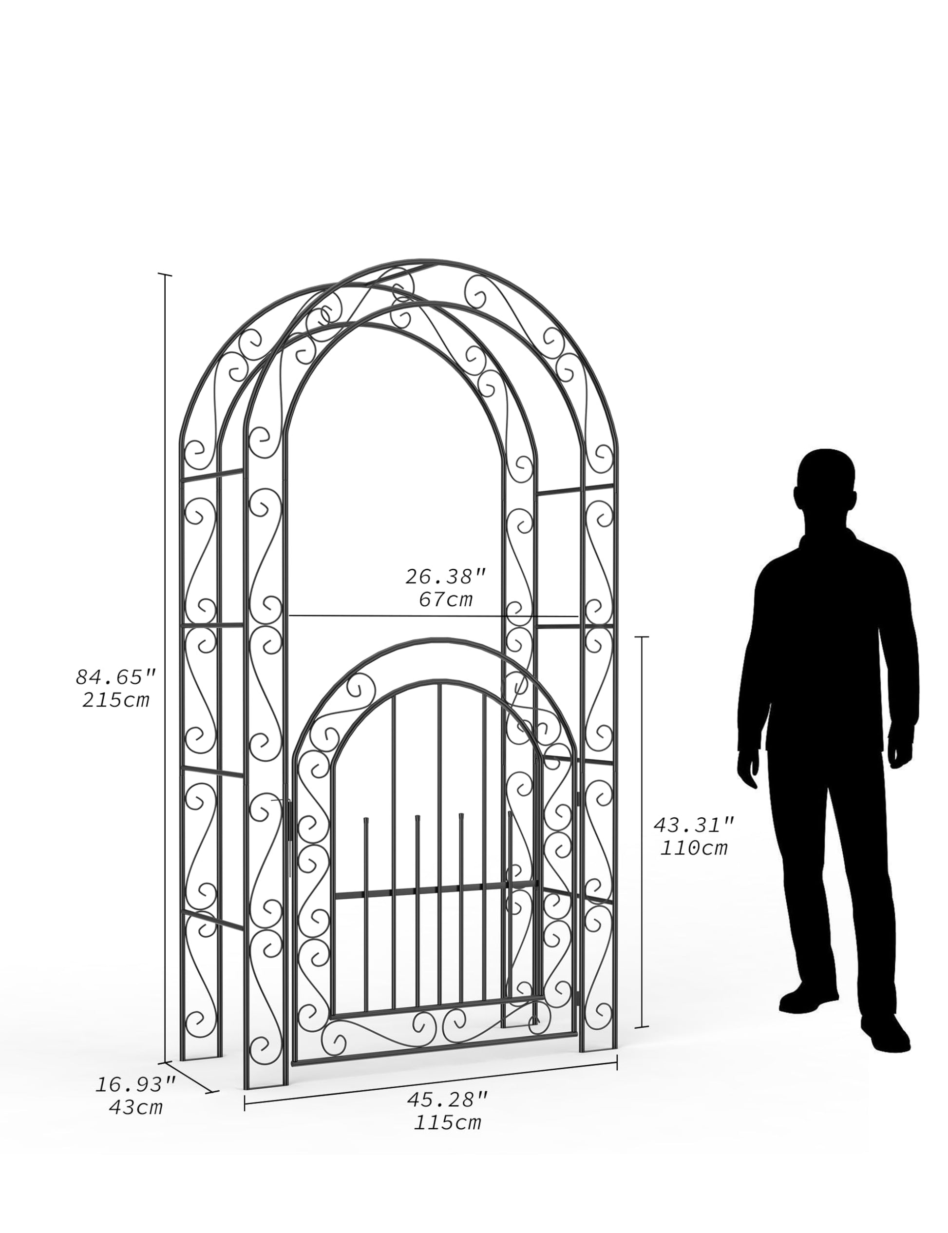 Arco da giardino in acciaio Garvee da 8 piedi, resistente alle intemperie, robusto, elegante, nero, con cancello, ideale per matrimoni e giardino